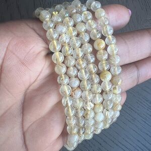 (ONE) Golden rutilated quartz bracelet 5mm SIZE 6.5-7’